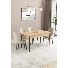 Sar Pakete Almira Serisi, Meşe Desen 80 x 132 cm Açılabilir Mdf Mutfak Masası Takımı 4 Adet Sandalye