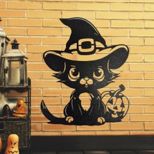 3DŞehri Cadı Kedi Halloween Duvar Dekoru