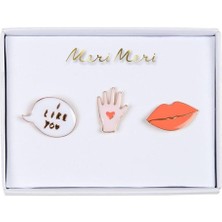 Meri Meri - Lips, Hand & Bubble Enamel Pins - Dudak & El & I Like You Broşlar