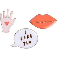 Meri Meri - Lips, Hand & Bubble Enamel Pins - Dudak & El & I Like You Broşlar