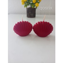 Qosrix 2'Li Kırmızı Mini Istiridye Deniz Kabuğu  Soya  Vanilya Kokulu Mum Dekoratif