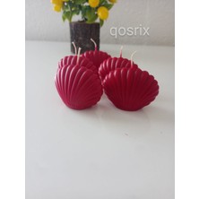 Qosrix 5'Li Kırmızı Mini Istiridye Deniz Kabuğu  Soya  Vanilya Kokulu Mum Dekoratif