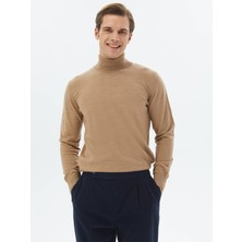 Kip Deve Tüyü Tam Balıkçı Yaka Düz Örgü Yün Karışımlı Triko Kazak