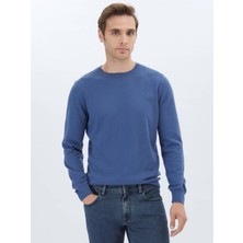 Kip İndigo Bisiklet Yaka Düz Örgü Pamuk Karışımlı Triko Kazak