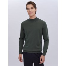 Kip Yeşil Yarım Balıkçı Yaka Düz Örgü Yün Karışımlı Triko Kazak