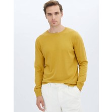 Kip Sarı Bisiklet Yaka Düz Örgü Pamuk Karışımlı Triko Kazak