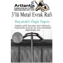 Artlantis Masa Üstü Siyah Fileli Kalemlik ve 3 Katlı Evrak Rafı 4 Parça 1 Paket 4 Lü Masa Üstü Düzenleyici Kalemlik Küp Notluk Ataşlık