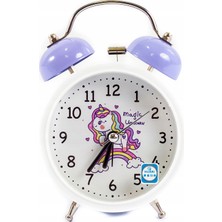 Hediyesahibi Metal Yuvarlak Tek Boynuzlu At Temalı Masa Üstü Büyük Boy Alarmlı Çalar Saat