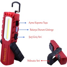 Badem10 Mıknatıslı Iş Lambası LED El Feneri Askılı Işıldak Kamp Lambası 5+1 W Şarjlı Gece Lambası 4400 Mah