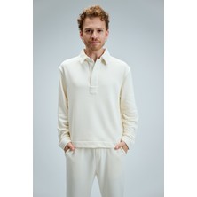 Erkek Timeless Polo Yaka Krem Sweatshirt