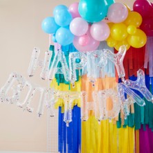 Ginger Ray - Balloon Bunting Brights Confetti Clear Foil - Happy Birthday Balon - Renkli Konfetiler