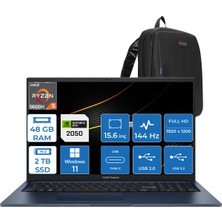 Asus Vivobook PRO15 M6500QF Amd Ryzen 5 5600H 48GB 2tb 4GB/RTX2050 Windows 11 Pro 15.6" IPS 144hz Fhd Taşınabilir Bilgisayar HN017WP12 + Zettaçanta