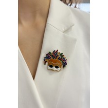 Mineli Renkli Maske Broş (En:5cm Boy:4cm)