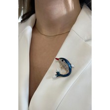 Mineli Taşlı Yunus Balığı Broş (Ölçü:3 cm)