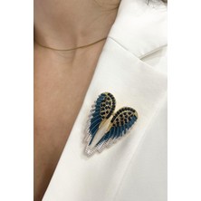 Taşlı İkili Kanat Broş (En:3,5cm Boy:5cm)