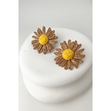 Modex Hasır Örgü Papatya Küpe (Ölçü:4 Cm)