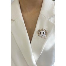 Modex Beyaz Mineli Taşlı Sevimli Fil Broş