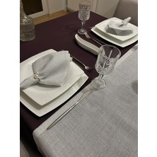 Meral Kurşun Collection Polyester Keten Dertsiz Masa Örtüsü Mürdüm ,Runner, 12 Peçete