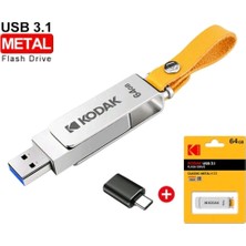 Kodak K133 64Gb Yüksek Hızlı 3.1 Usb Flash Bellek Dönüştürücü Hediye Metal Sağlam Orjinal