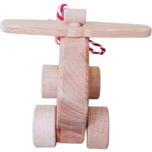 Gg Toys - Montessori Doğal Ahşap Tekerlekli Oyuncak - Helikopter