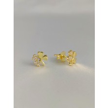 925 Ayar Gümüş Zirkon Taşlı Yonca Model Gold Küpe