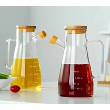 DMR Bambu Kapaklı Vakumlu Borosilikat 3'lü Set Cam Yağlık Sirkelik Bambu Altlık