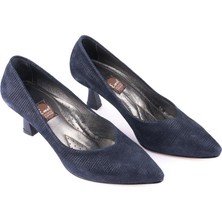 Modern Sade Rahat Topuklu Ayakkabı 25 Lacivert Iguana