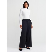 Dilvin 71546 Beli Lastikli Geniş Bacak Pantolon-Lacivert