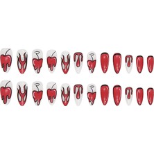 Tips Art Kırmızı Hallowen Desenli 24’lü Takma Tırnak Seti ve Zararsız Yapıştırıcı
