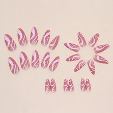 Tips Art Simli Pembe Badem 24’lü Takma Tırnak Seti ve Zararsız Yapıştırıcı