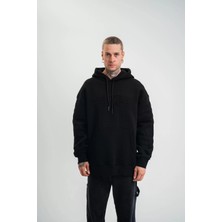 Tarz Yeri Double Oversize Kapşonlu Nakışlı Sweatshirt - Siyah