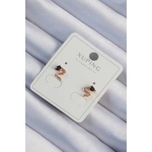 Çarşı Point Xuping Rose Renk Siyah Zirkon Taşlı Kıvrımlı Küpe