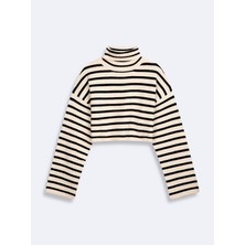 Çizgili Balıkçı Yaka Yumusak Dokulu Triko Kazak