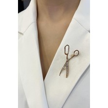 Modex Kuaför Taş Detaylı Makas Broş (5cm)