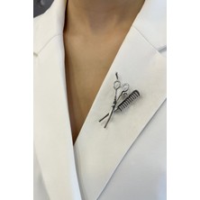 Modex Kuaför Taş Detaylı Makas Tarak Broş (5cm)
