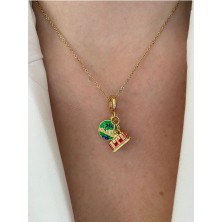 Pinery Jewels Vıp Seri - Yeşil Küre Şans Kararmaz Çelik Kadın Gold Kolye