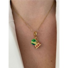 Pinery Jewels Vıp Seri - Yeşil Küre Şans Kararmaz Çelik Kadın Gold Kolye