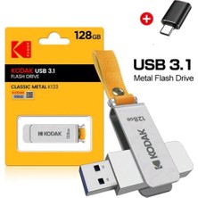 Kodak K133 128Gb. Yüksek Hızlı 3.1 USB Flash Bellek Dönüştürücü Hediye Metal Orjinal Sağlam