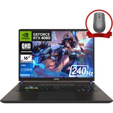 Msı Vector 16 Hx Intel Core I9 14900HX 32GB 4tb SSD RTX4080/12GB W11H 16" Qhd+ 240Hz Taşınabilir Bilgisayar A14VHG-497XTR-A48 & Anzar Mouse