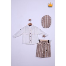 Babyhola Şapkalı Keten Gömlek Şort Erkek Çocuk Takım 2709