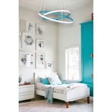 Fer Avize Axes Modern Tasarım Turkuaz Renk - Yatak Odası - Salon -Çocuk Odası - Mutfak Beyaz Led 2 Li Avize