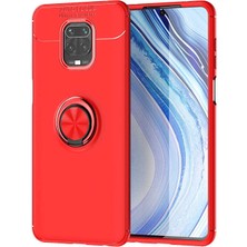 noktaks - Xiaomi Redmi Note 9S - Kılıf Yüzüklü Karbon Ravel Silikon Kapak - Kırmızı - T13313