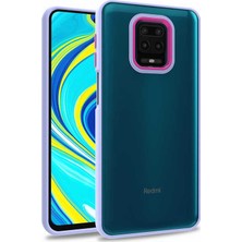 ekılıf - Xiaomi Redmi Note 9 Pro - Kılıf Arkası Şeffaf Kamera Çevresi Parlak Zıt Renkli Flora Kapak - Lila - T22867