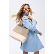 Morca Hakiki Süet Salaş Omuz Çantası Ekru