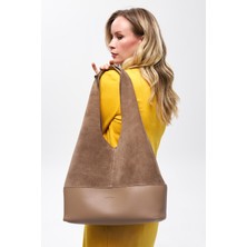 Morca Hakiki Süet Salaş Omuz Çantası Vizon