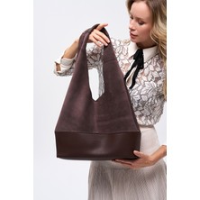 Morca Hakiki Süet Salaş Omuz Çantası Kahve