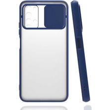 noktaks - Xiaomi Redmi 9T - Kılıf Slayt Sürgülü Arkası Buzlu Lensi Kapak - Lacivert - T19268