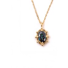 Fasek Gold Altın Kolye - Vintage Tasarım Mistik Topaz Taşlı Minimal 14 Ayar Altın Kolye