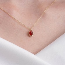 Fasek Gold Altın Kolye - Bombeli Akik Taşlı Sade Minimal Tasarım 14 Ayar Altın Kolye