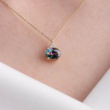 Fasek Gold Gümüş Kolye - 1.15 Karat Mistik Topaz Taşlı Zirkon Taşlı Sade Modern Tasarım 925  Ayar Gümüş Kolye